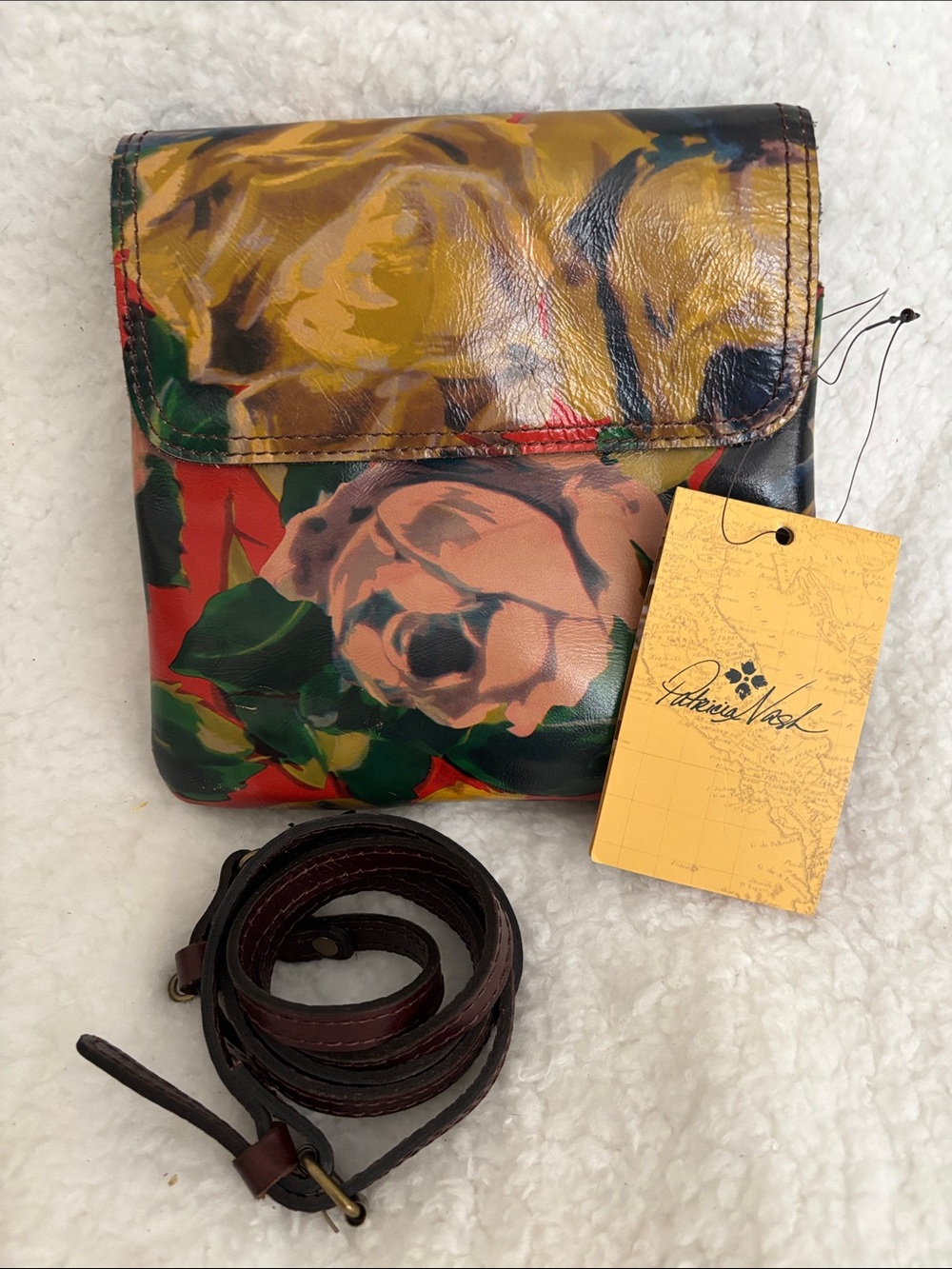 Patricia Nash Painted Floral Leather Crossbody - Yellow, Green, Red, Brown